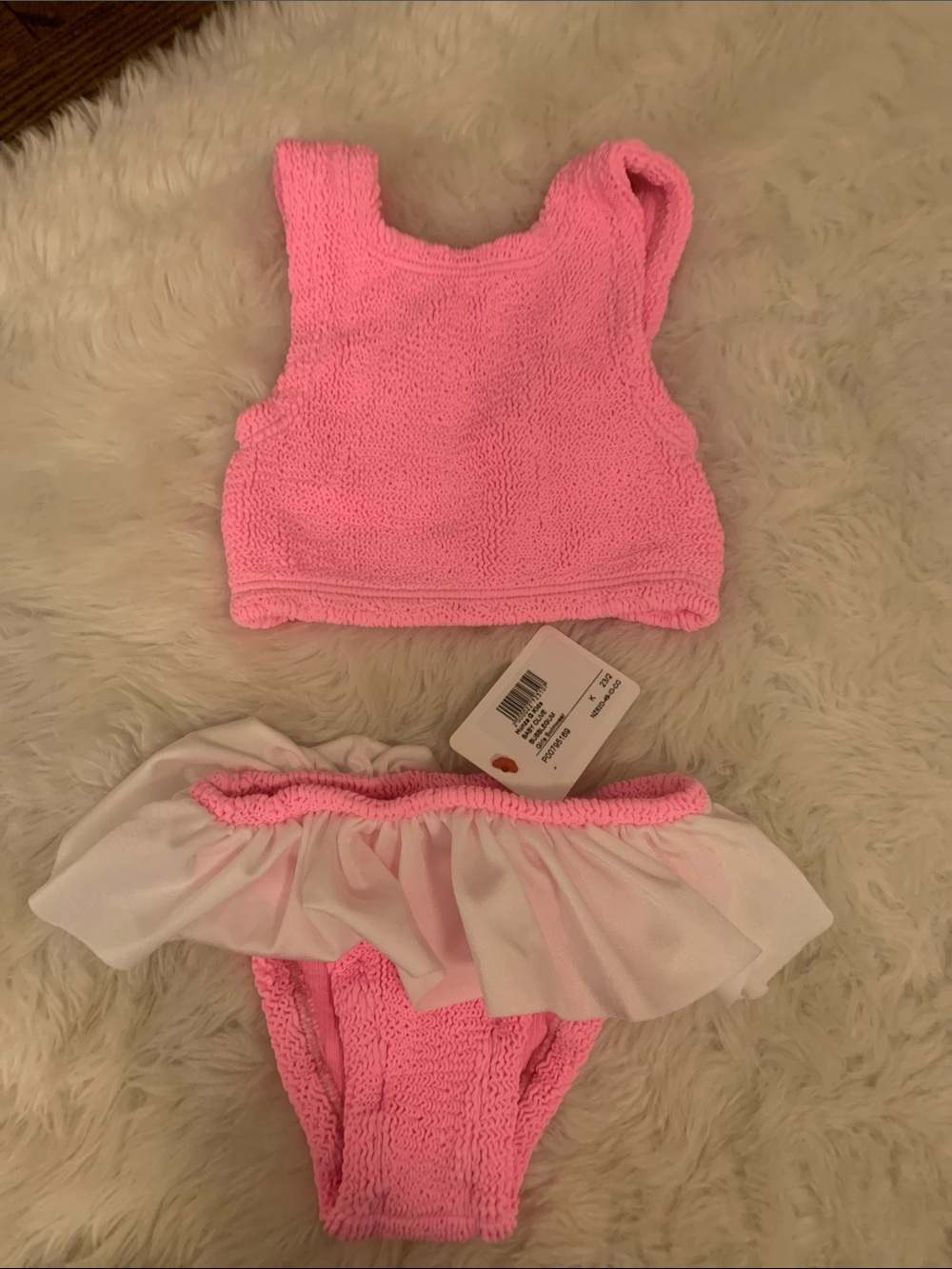 Hunza G Pink Girls Two-Piece Ruffle Swim Set NWT